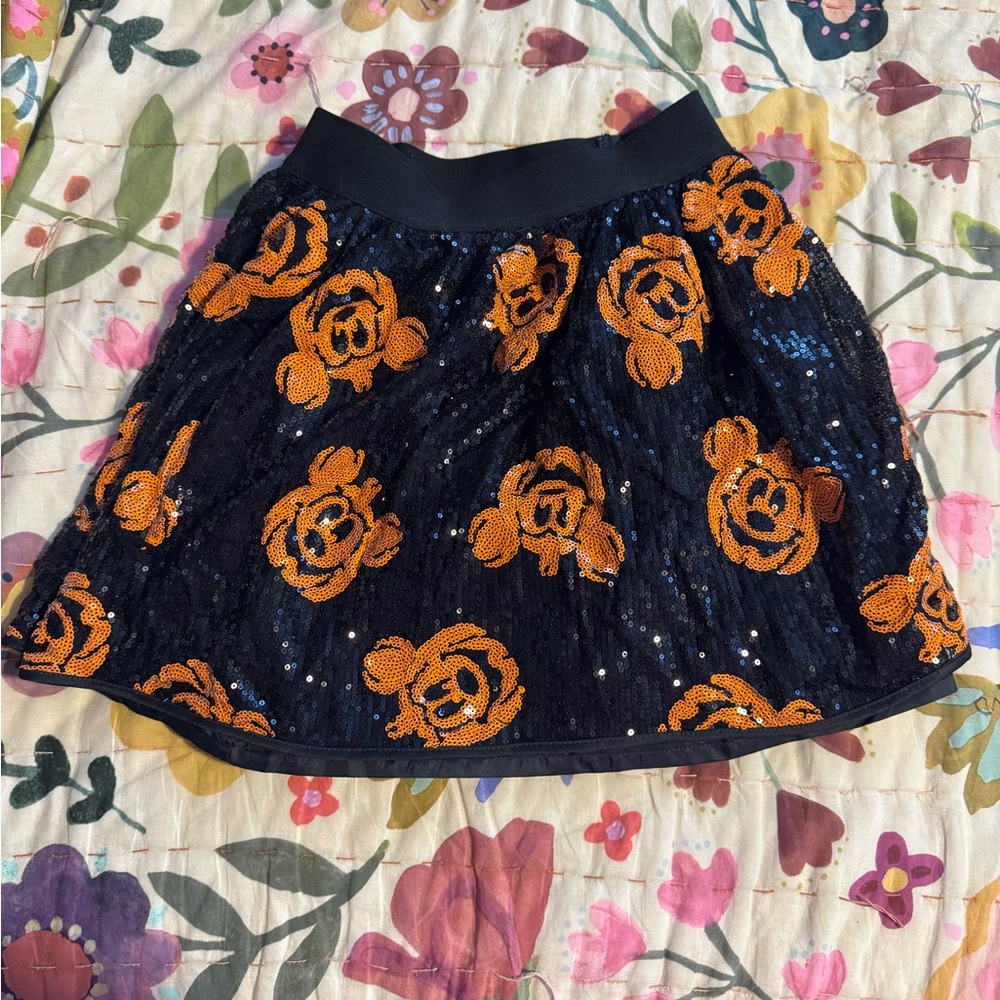Disney Girls Halloween Sequined Mickey Pumpkin Skirt ~ L